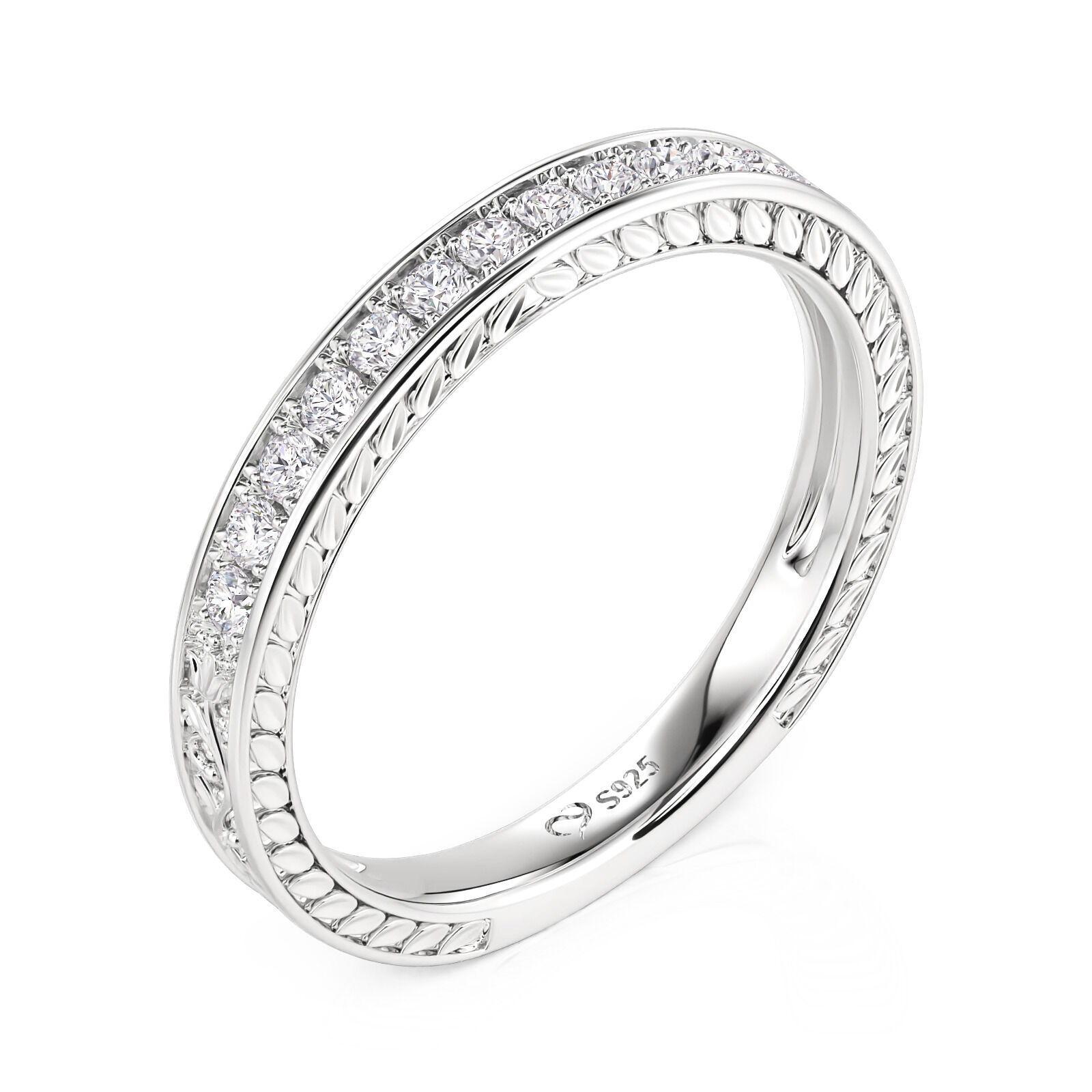 Juelvia Vintage Flower Engraved Eternity Ring for Women