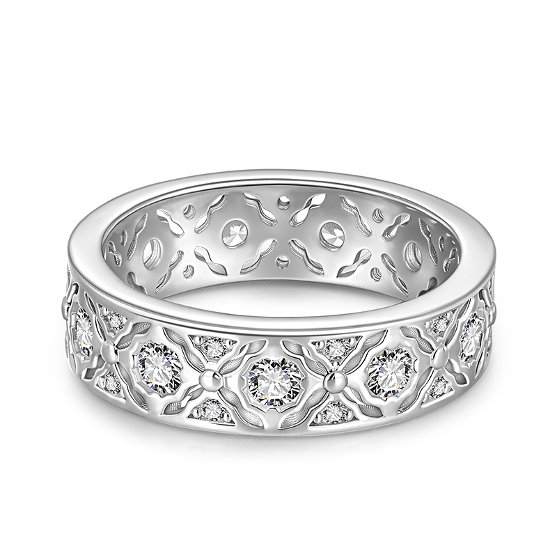 Lace-Inspired Engraved Eternity Ring for Women Sterling Silver