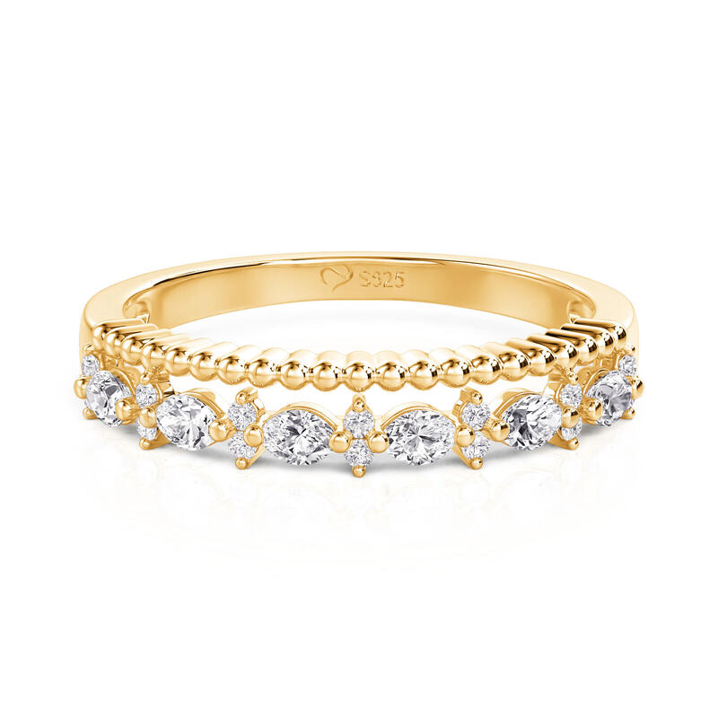 Everyday Double Row Marquise Stone Gold Ring Sterling Silver