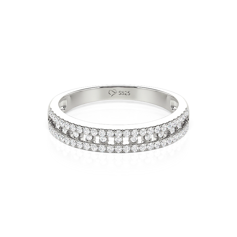 Women's Geometric Lattice Open-Work Pavé Wedding Band
