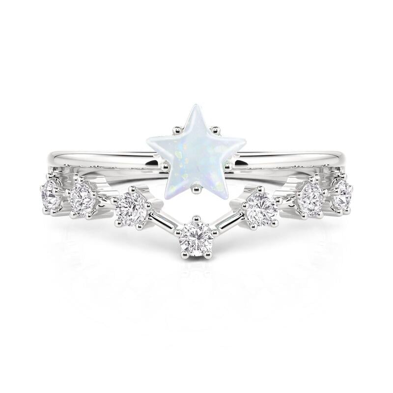 Double Row Star Opal Ring Sterling Silver