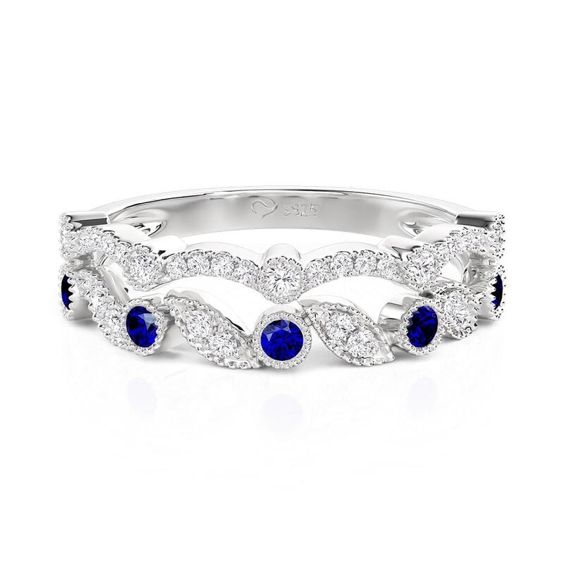 Blue and White Stone Double-Row Wedding Band