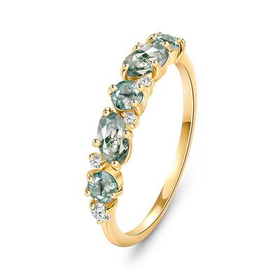Juelvia Irregular Moss Agate Gold Wedding Band
