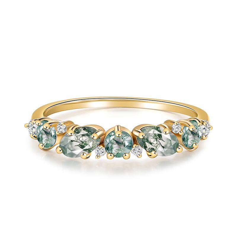 Irregular Moss Agate Gold Wedding Band