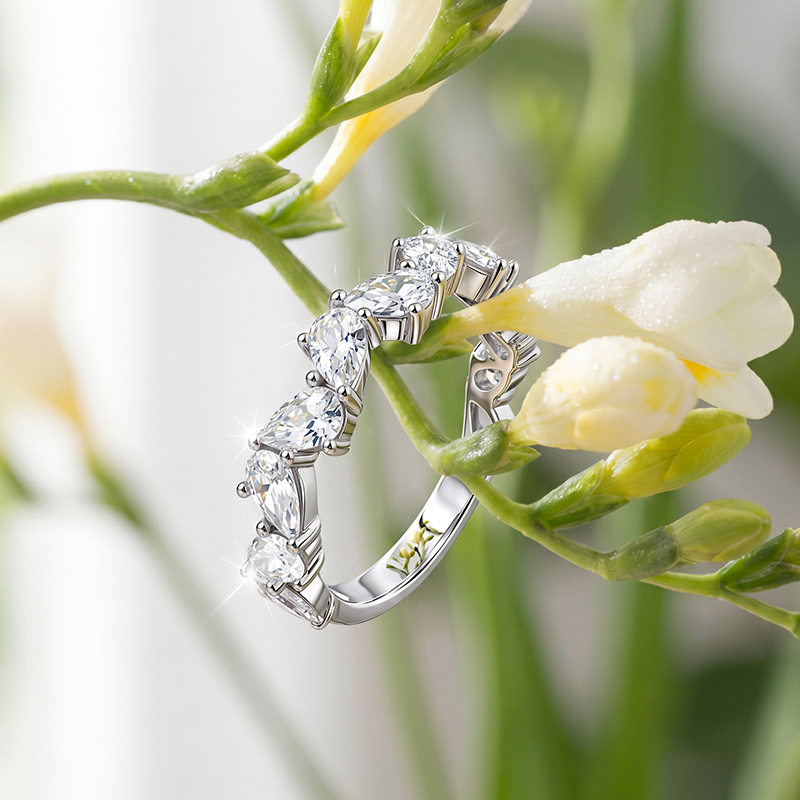 Juelvia Marquise Cut Eternity Band for Women Sterling Silver