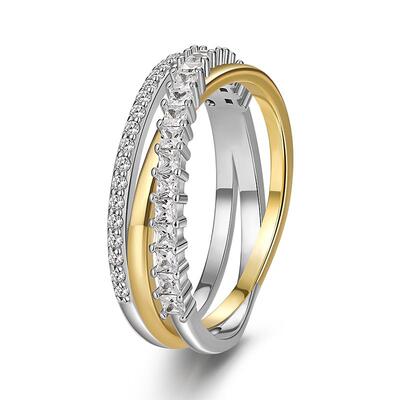 Juelvia Classic Two-Tone Trinity Wedding Band Sterling Silver