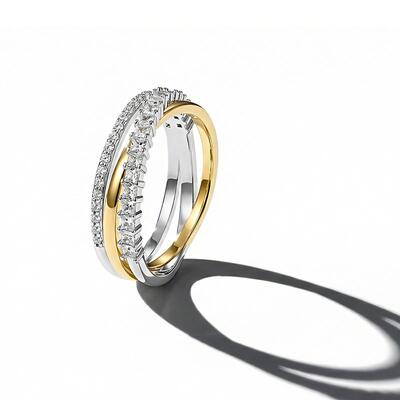 Juelvia Classic Two-Tone Trinity Wedding Band Sterling Silver