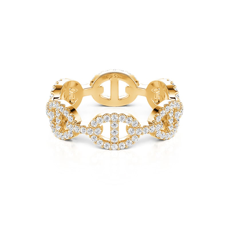 Minimalist Gold Pave Anchor Chain Ring