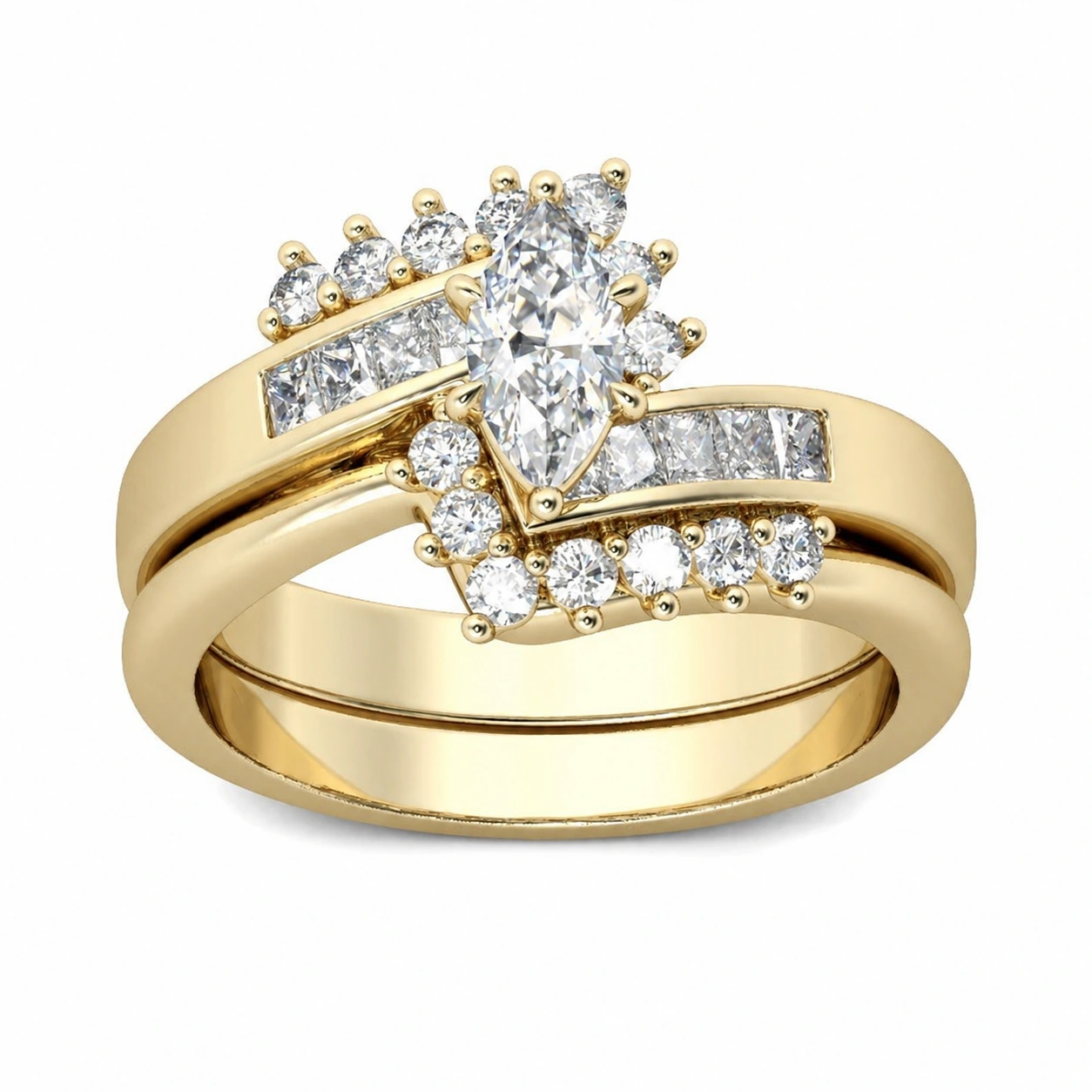 Gold Tone Marquise Cut Sterling Silver Ring Set