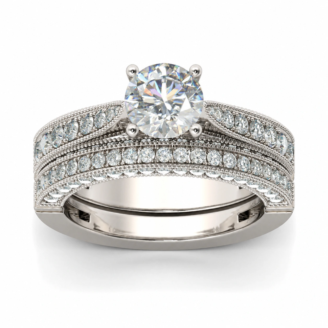 Classic Round Cut Sterling Silver Ring Set